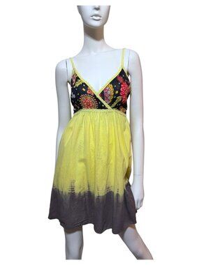 VTG 90s Good Times Yellow Tie Dye Sundress S Festival Twee 100% Cotton India